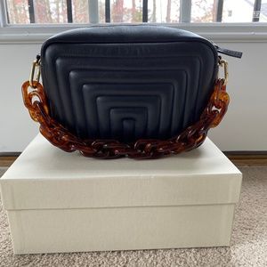 Claire V Marisol Black purse with tortoise strap